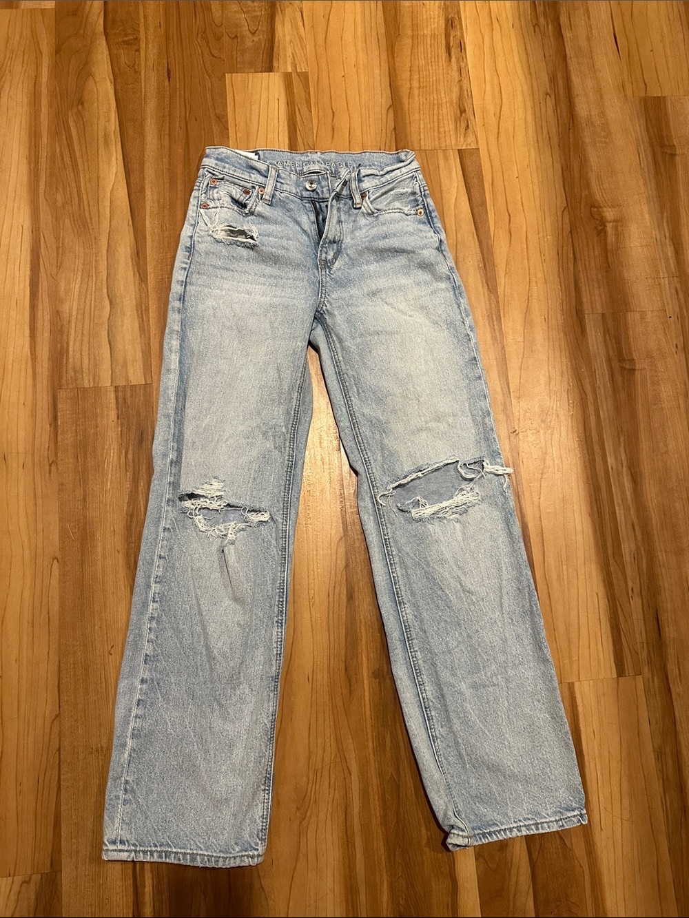 American Eagle Outfitters Light Blue Ripped Straight Leg Jeans